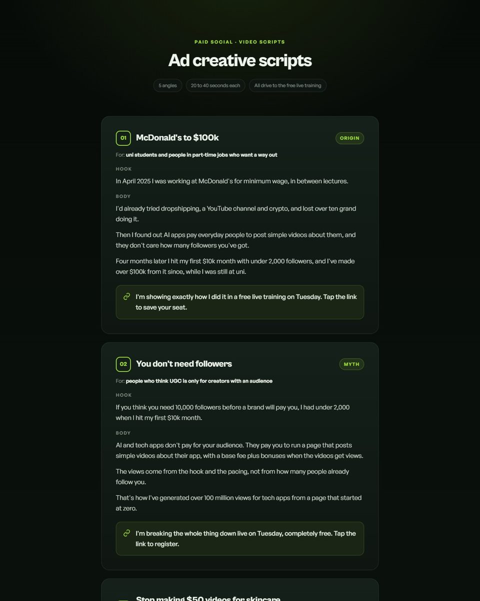 Ad creative scripts preview
